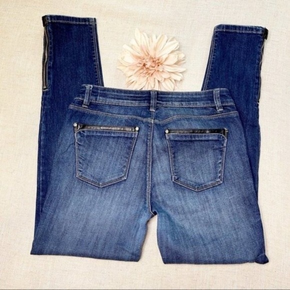 White House Black Market Skinny Jeans Leather Trim Ankle Zippers 4 - Picture 8 of 12